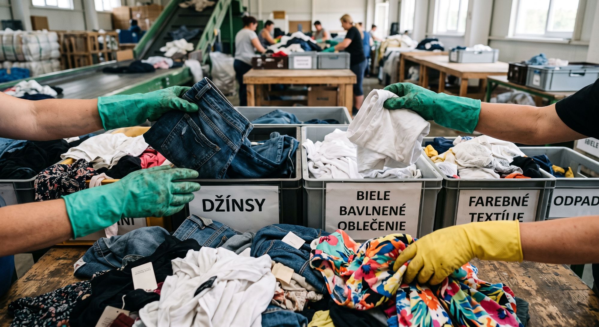 Triedenie textilu podľa druhu do označených kontajnerov